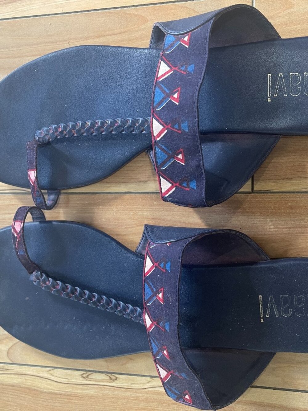 Taavi Women's Embroidered Toe Ring Slide Sandals Navy Blue Boho Ethnic Size EU 3